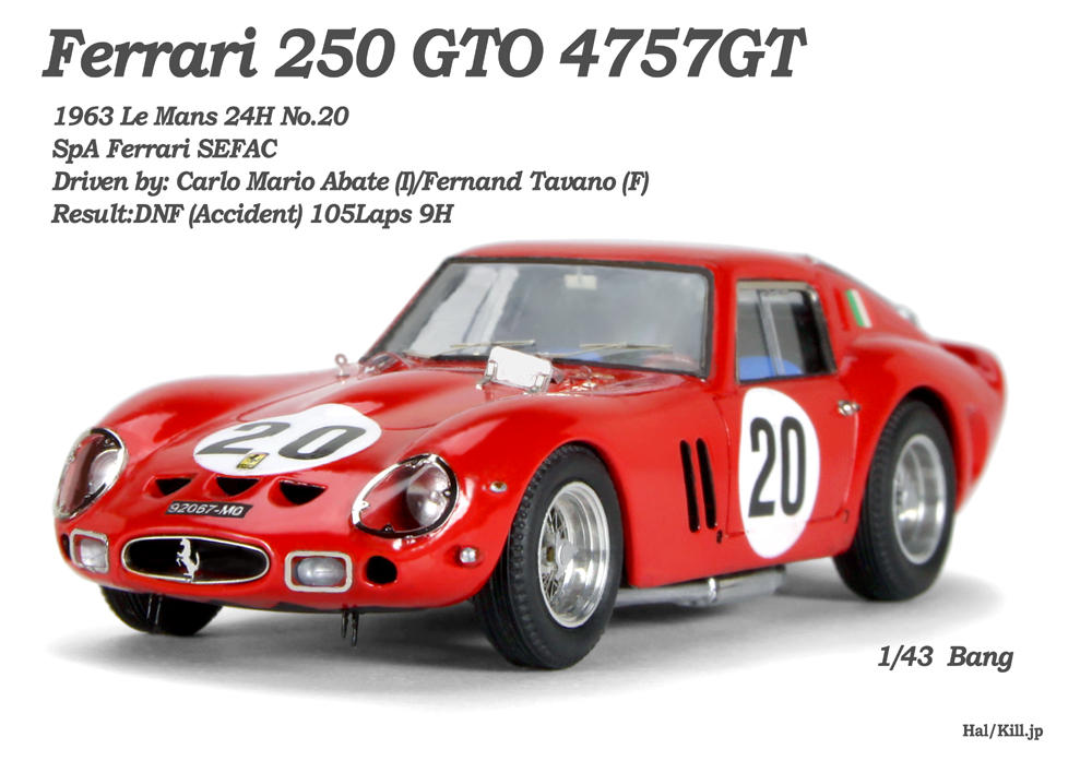 1/43 Ferrari 250 GTO 4757GT 1963 Le Mans 24H No.20 Bang