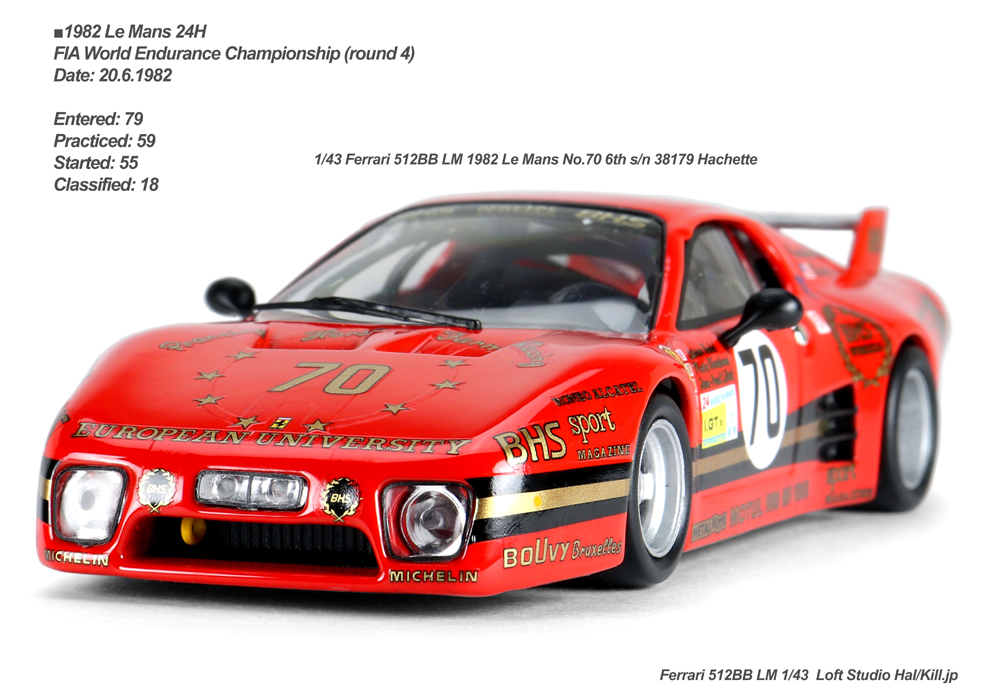 1/43 Ferrari 512BB LM 1982 Le Mans No.70 6th s/n 38179 Hachette