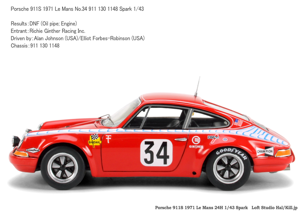 Porsche 911S 1971 Le Mans No.34 911 130 1148 Spark 1/43