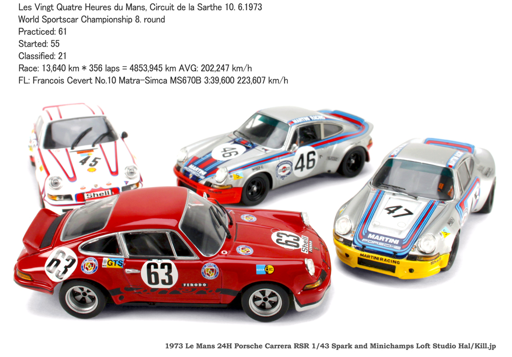 1973 Le Mans 24H Porsche Carrera RSR 1/43 Spark and Minichamps 1/43 Spark and Minichamps