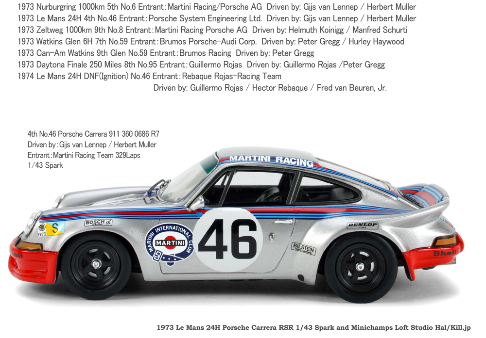 1973 Le Mans 24H 4th No.46 Porsche Carrera 911 360 0686 R7 1/43 Spark