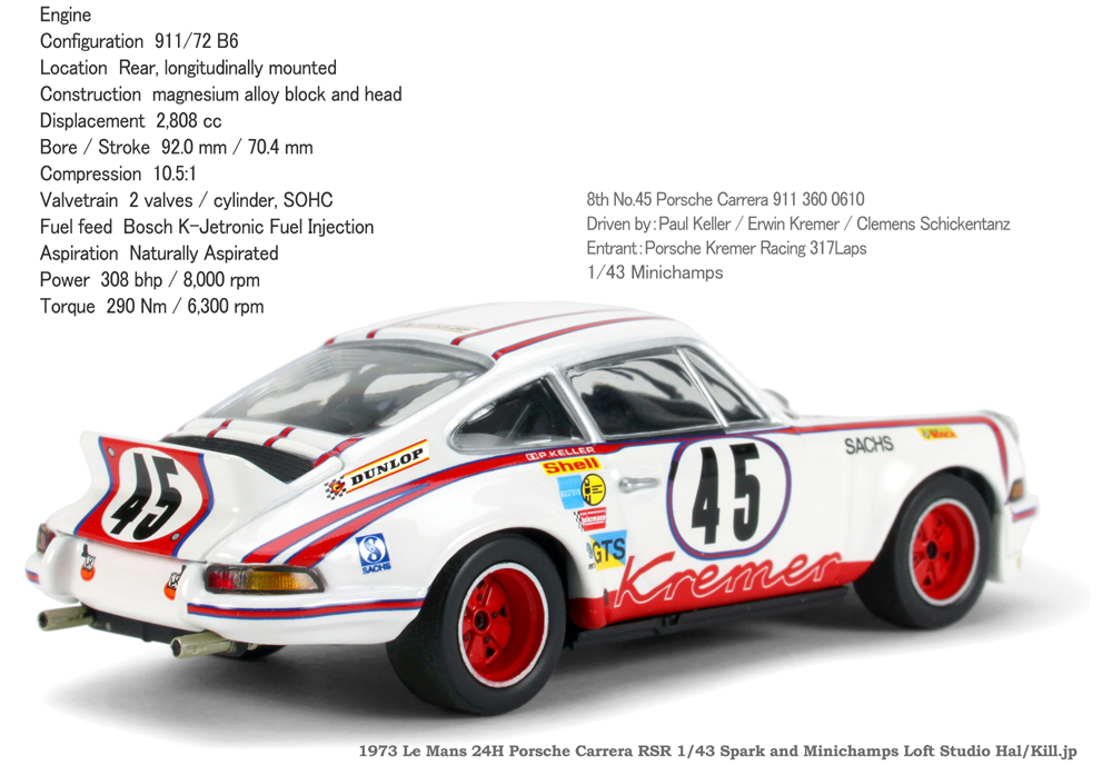 1973 Le Mans 24H 8th No.45 Porsche Carrera 911 360 0756 1/43 Minichamps